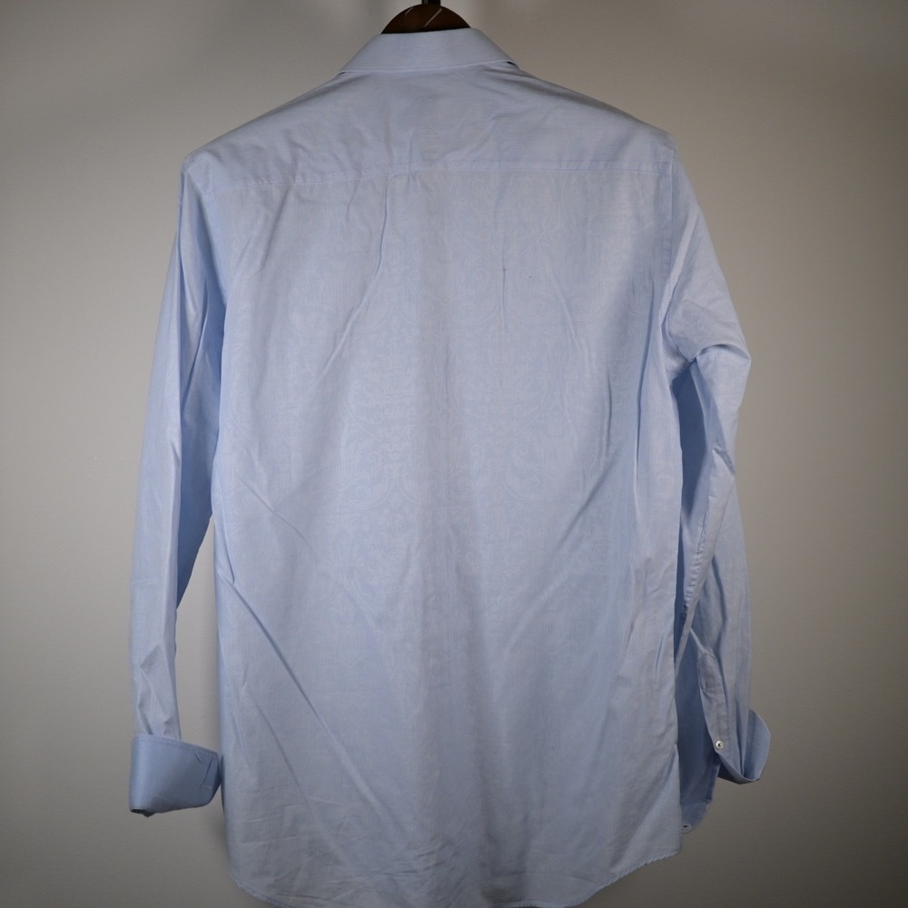 Bugatchi Uomo Mens Light Blue Striped Paisley Damask Classic Fit Dress Shirt L - Picture 3 of 6